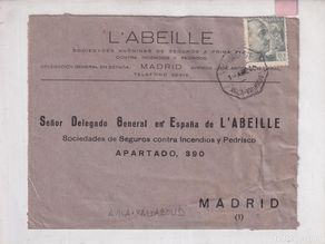 Sellos: Sobre L´Abeille Circulada con ambulante ARIZA-VALLADOLID. No conserva la carta.